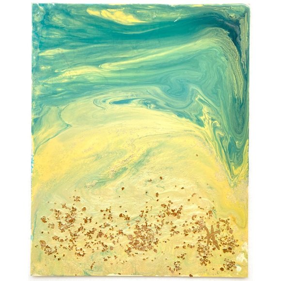 Ocean Breeze - Original Wall Art Mixed Media Painting 11"x14" Matted Decor - Picture 2 of 7